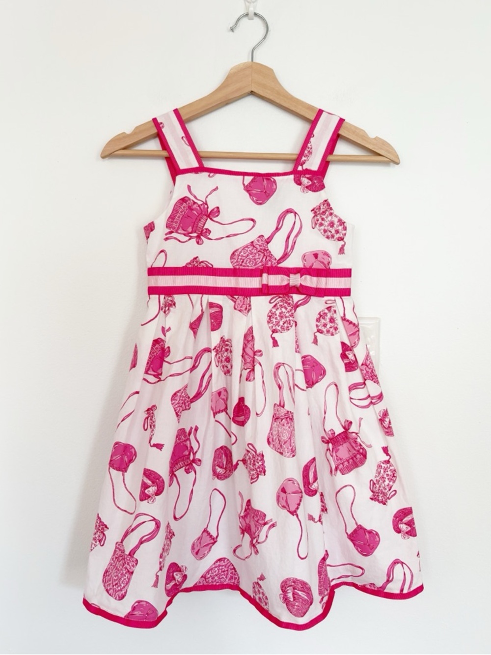 Fleurisse || Pink Purses Printed Dress Ribbon Trim Bow Handbags Girly White 8